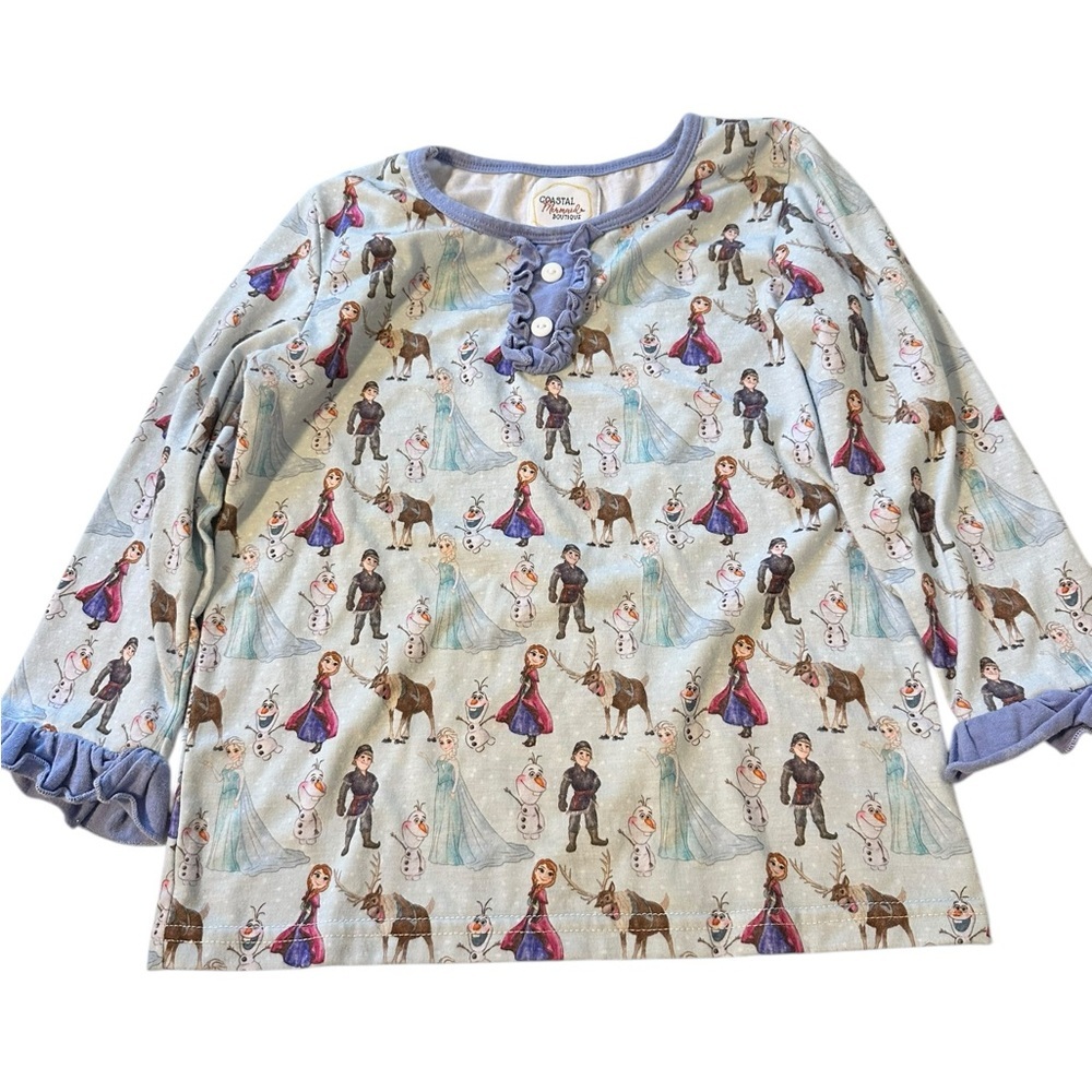 Coastal Mermaids Boutique Frozen PJ Set with Back Flap Ruffles Long Sleeve - Picture 2 of 10